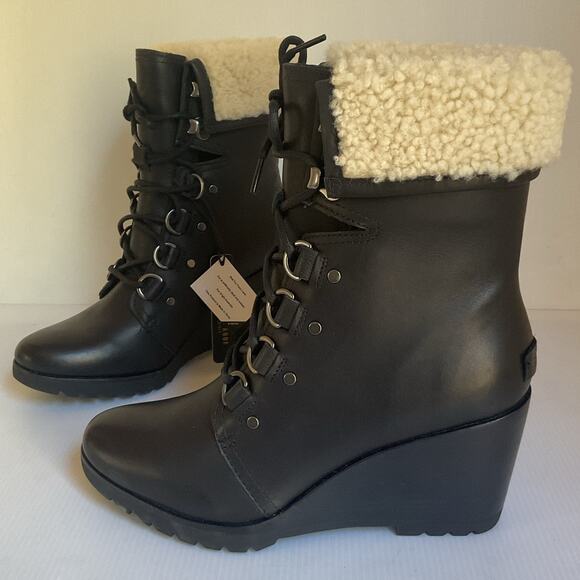 Sorel Shoes - Sorel Waterproof Wedge Boots Leather Fur Lined Black Size 9 Snow Luxury Boots